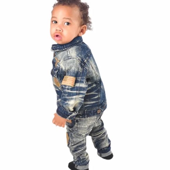 BOYS’ MOTO JACKET WITH PATCHES-INDIGO - Picture 7 of 8